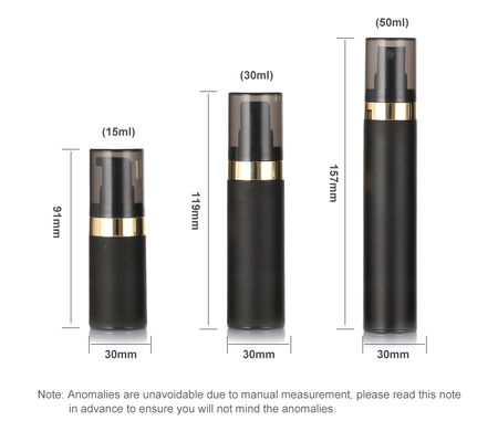 Topkwaliteit Zwarte luchtloze fles 15 ml 30 ml 50 ml PP Plastic luchtloze cosmetische flessen