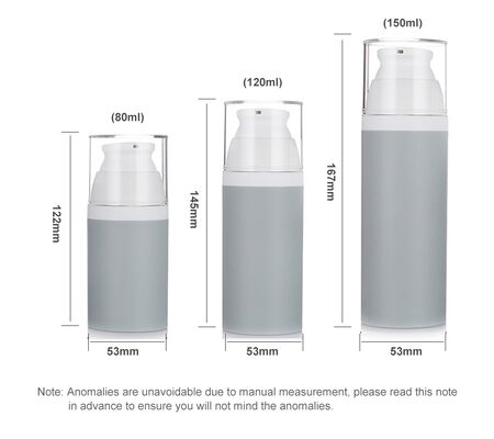 Grijze kleur 80 ml pompfles zonder lucht 3 maten Optionele plastic fles zonder lucht voor cosmetica